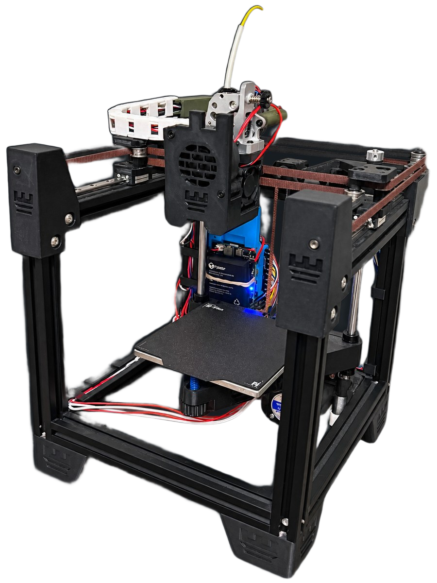 The completed Rook 2020 MK2 CoreXY 3D printer, three-quarter side view